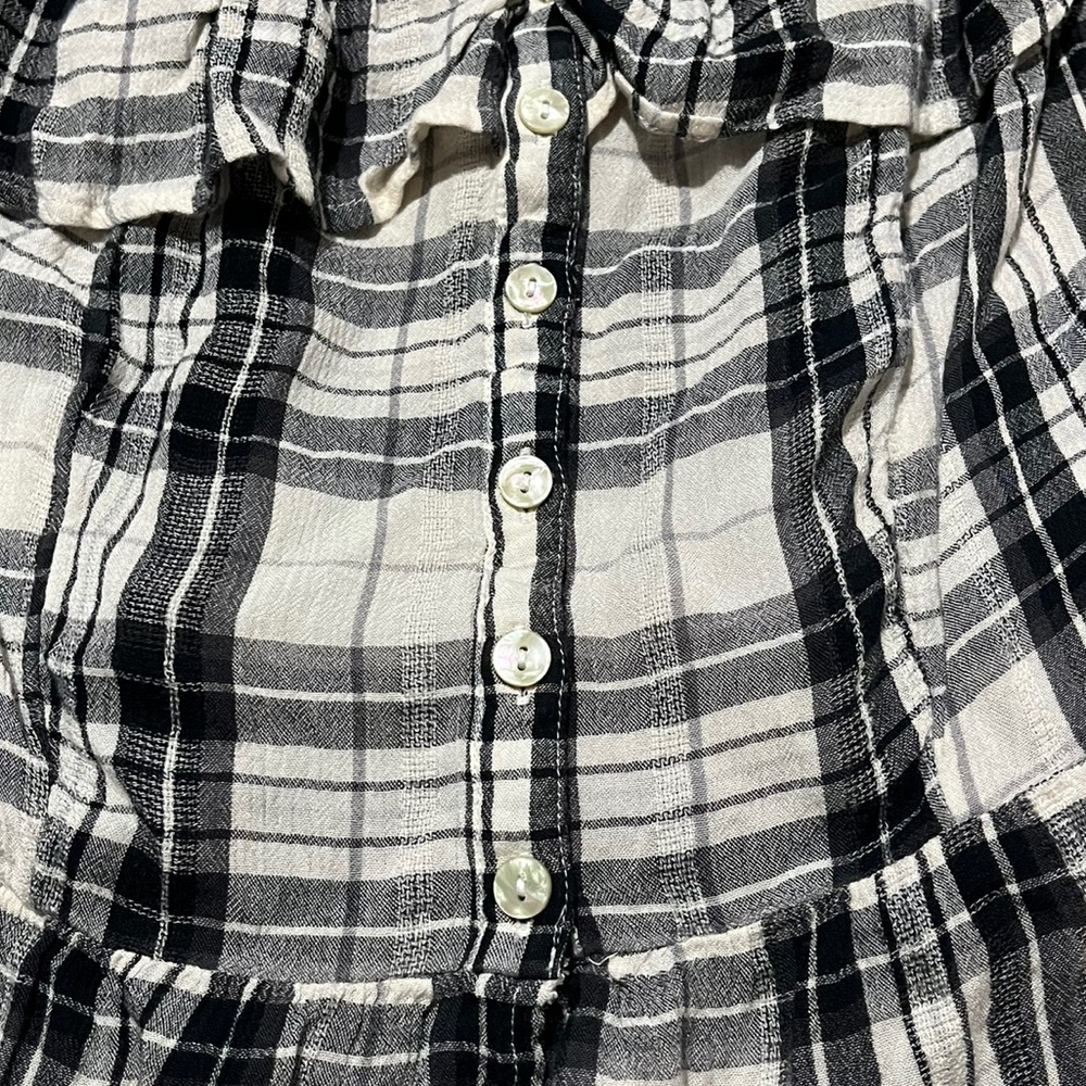 American Eagle Plaid Ruffle Button Up Crop Top | Women's L - Picture 2 of 5